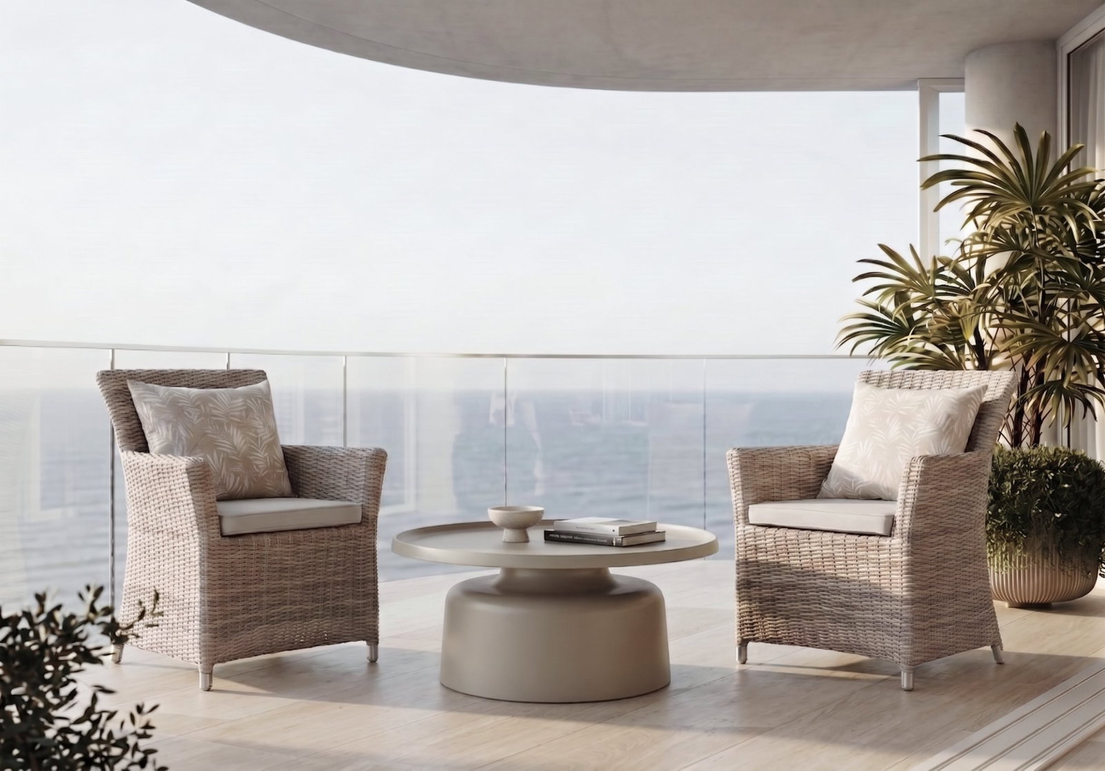 Rozelle Latte Outdoor Balconey Suite With Savannah Wicker Chairs