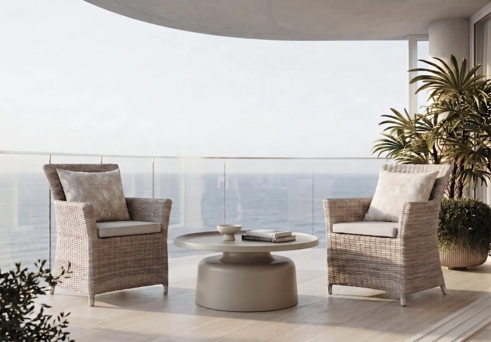 Rozelle Latte Outdoor Balconey Suite With Savannah Wicker Chairs