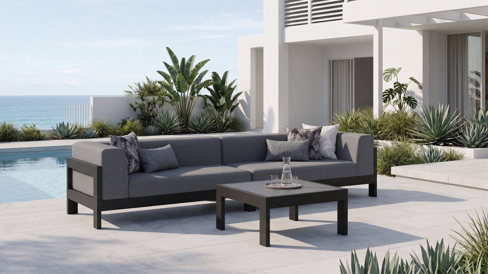 New Noosa Black Outdoor Fabric Lounge With Coffee Table