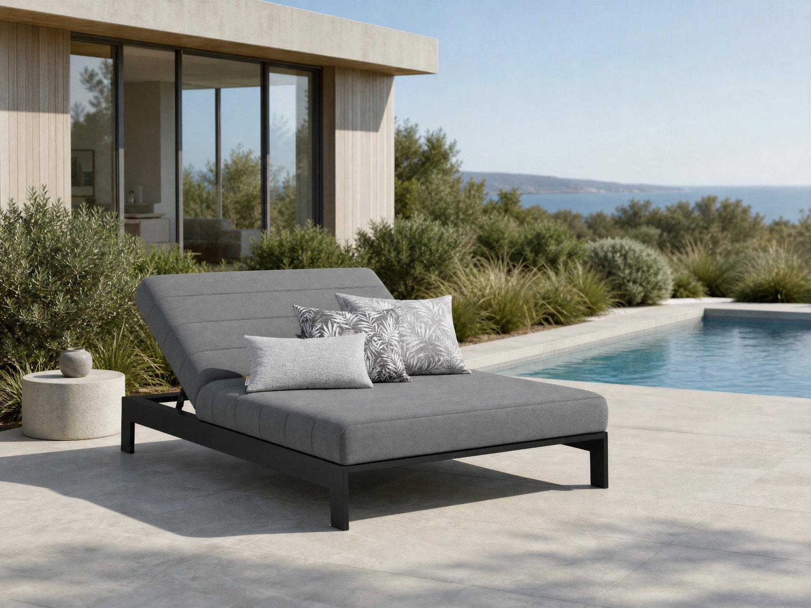 New Noosa Black Outdoor Fabric Double Sun Lounge