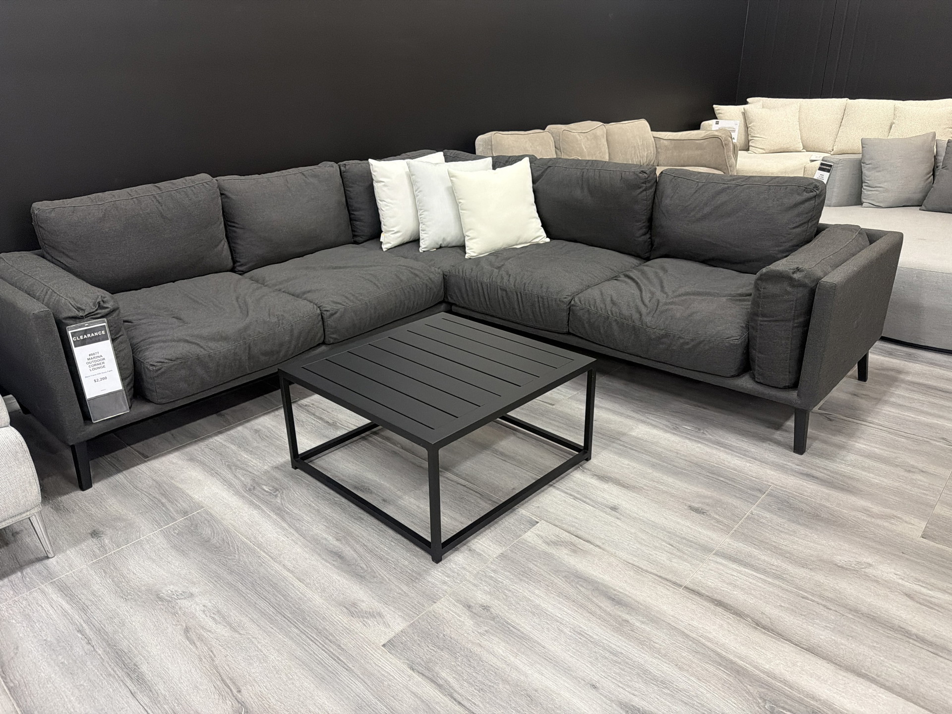 MARINA OUTDOOR CORNER LOUNGE (Black Frame With Sooty Fabric) 1