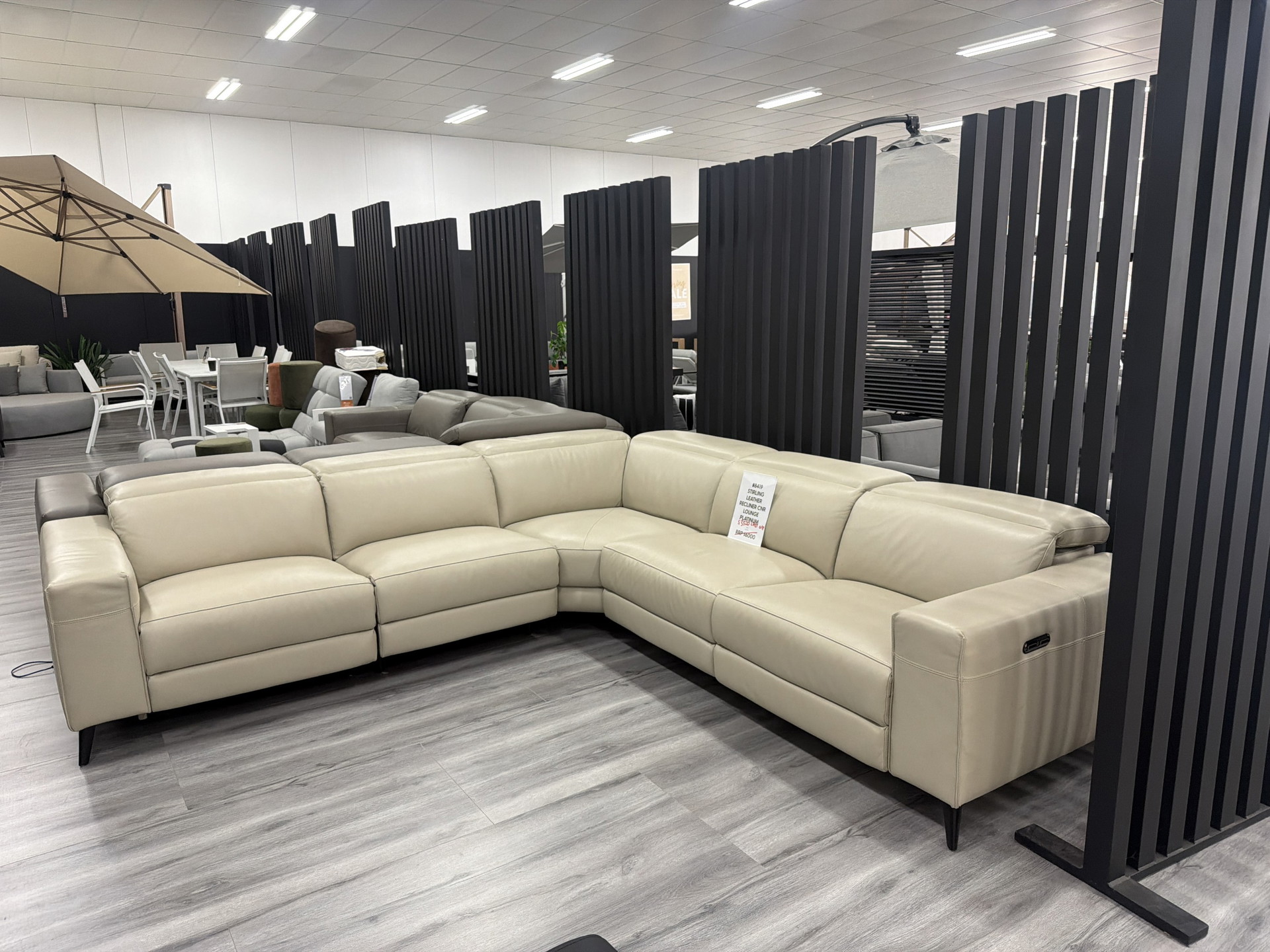 STIRLING LEATHER RECLINER CORNER LOUNGE OPTION A (Material: Full Leather, Colour: Prestige Platinum, Recliner Type) 1