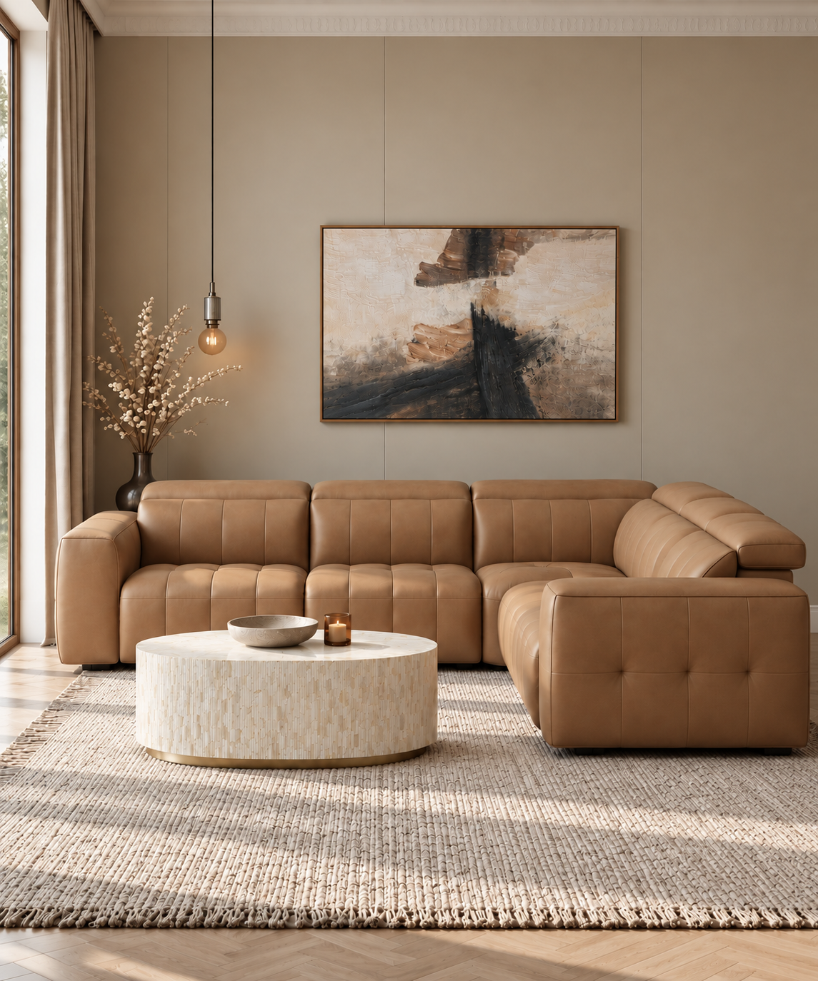 Avalon Leather Corner Lounge in Vintage Tan