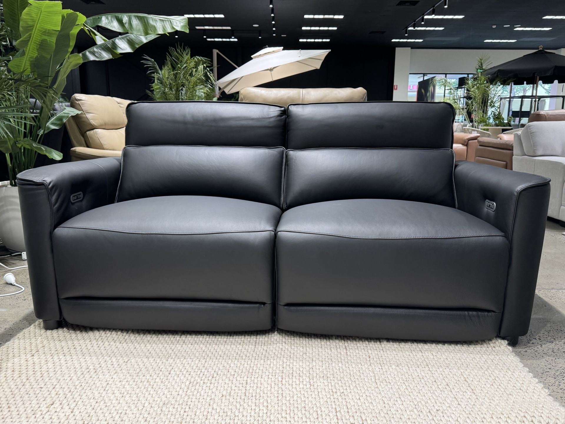 AFFLECK LEATHER RECLINER TWO SEAT SOFA (Material: Full Leather, Colour: Premium Black) 1