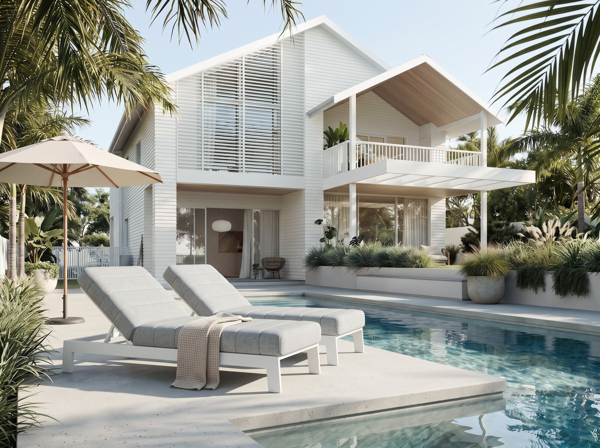 New Noosa White Outdoor Fabric Sun Lounges Set Of 2