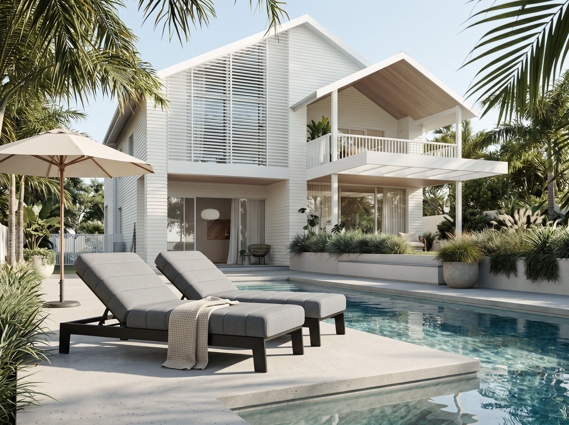 New Noosa Black Outdoor Fabric Sun Lounges Set Of 2