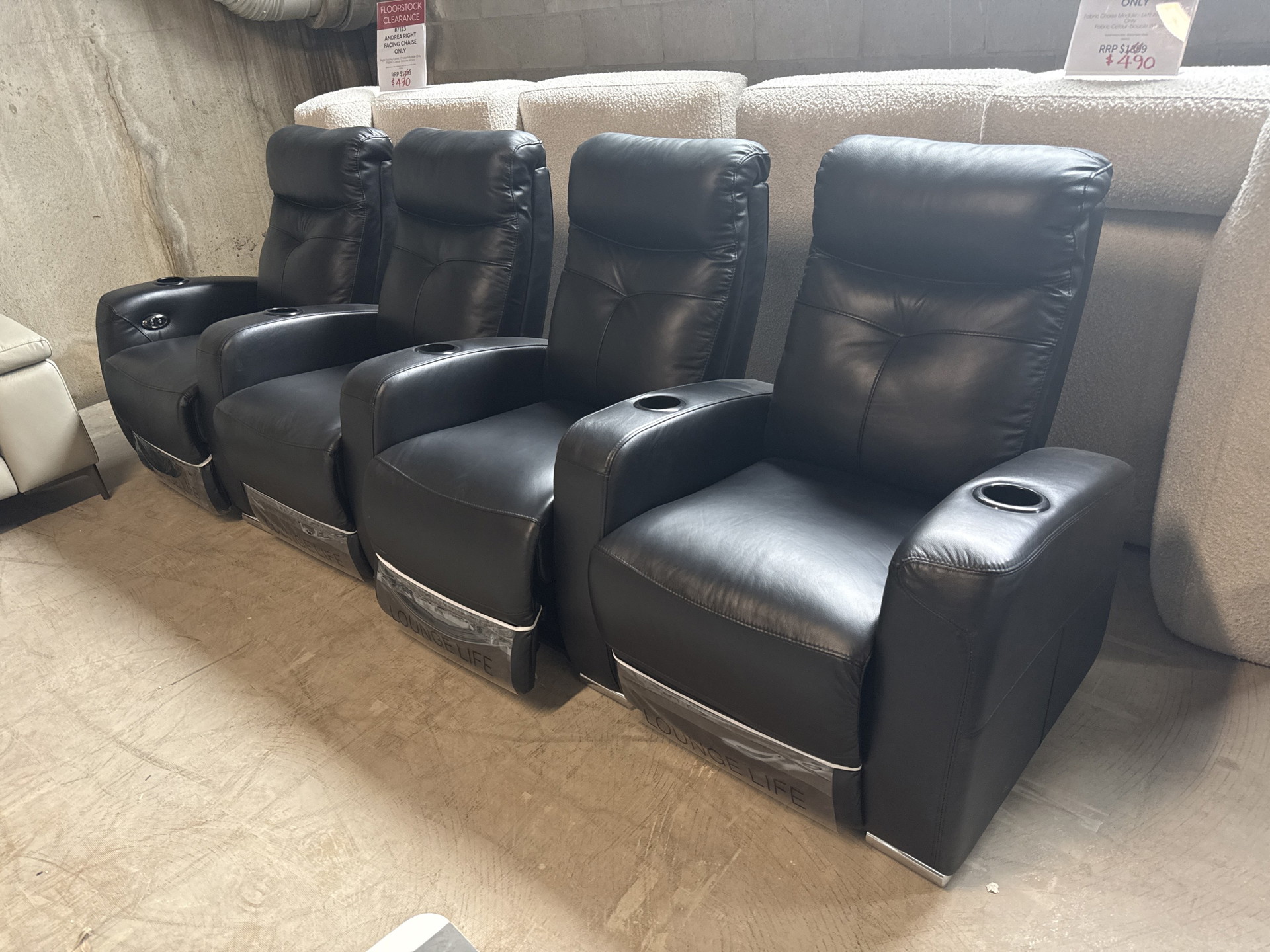 REGENT Leather 4 Seat Home Theatre Recliner Lounge (Material: Full Leather, Colour: Standard Black, Recliner Type: Electric Recliner) 1
