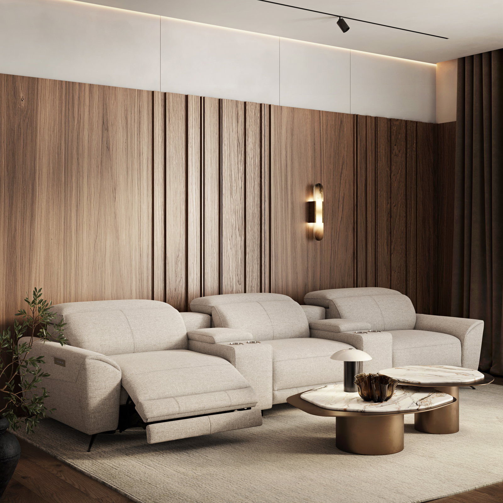Dover Fabric 3 Seat Home Theatre Recliner Lounge