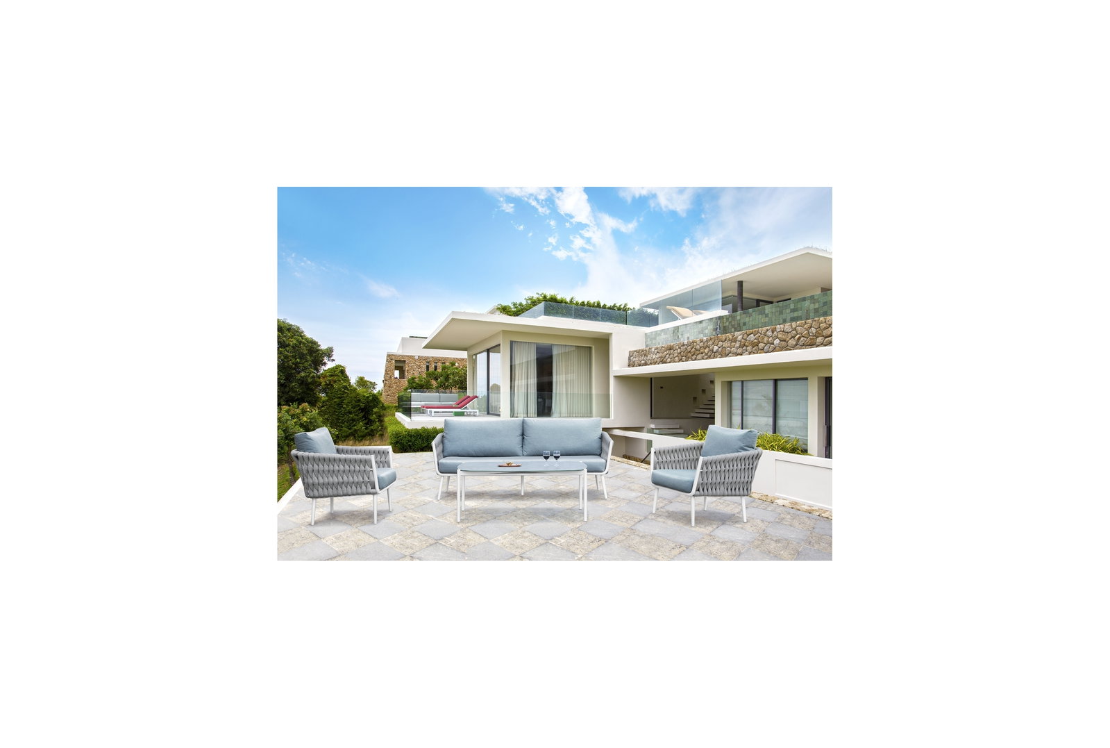 Santorini Outdoor Sofa Suite 3+1+1 With Coffee Table