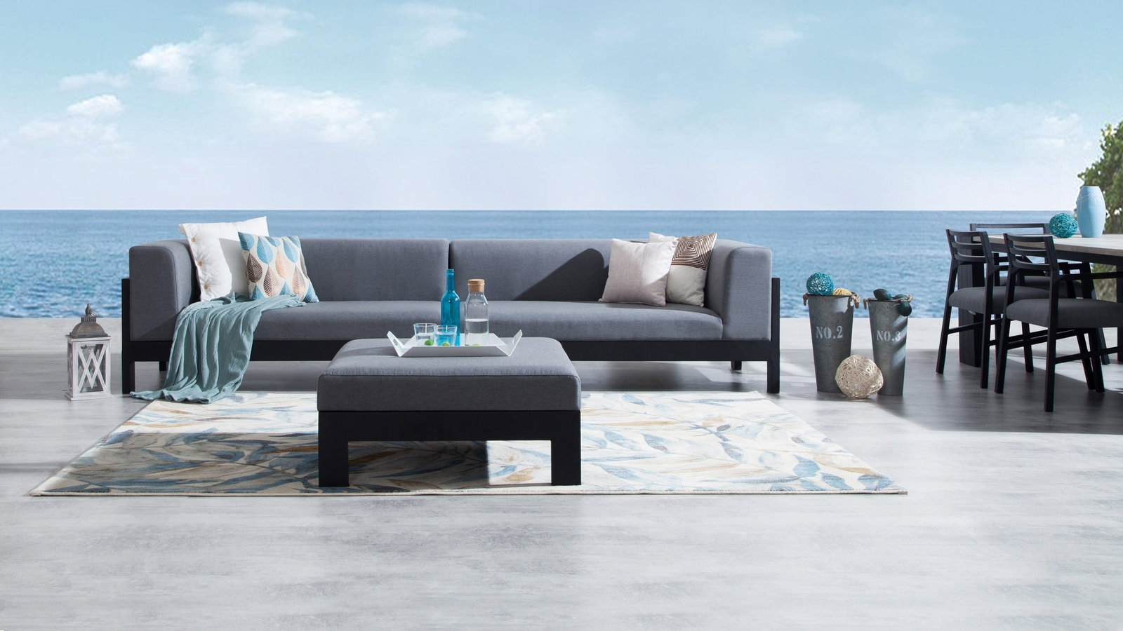 New Noosa Black Outdoor Fabric Lounge With Ottoman