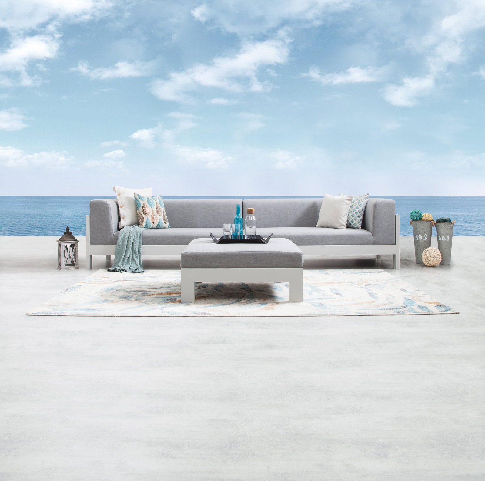 New Noosa White Outdoor Fabric Lounge With Ottoman