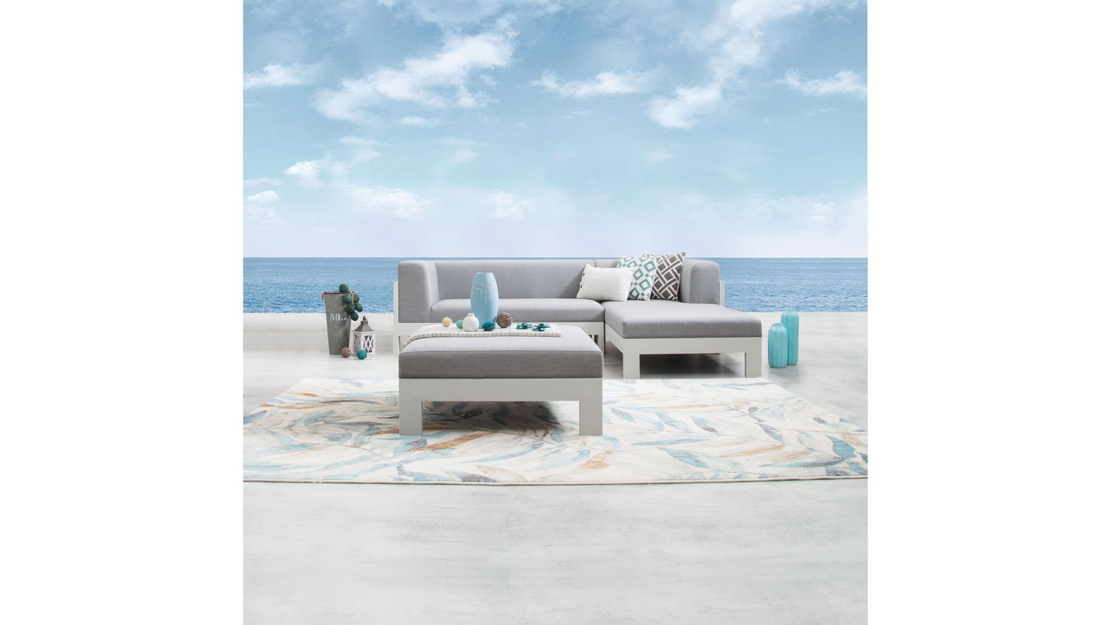 New Noosa White Outdoor Fabric Chaise Lounge With Ottoman