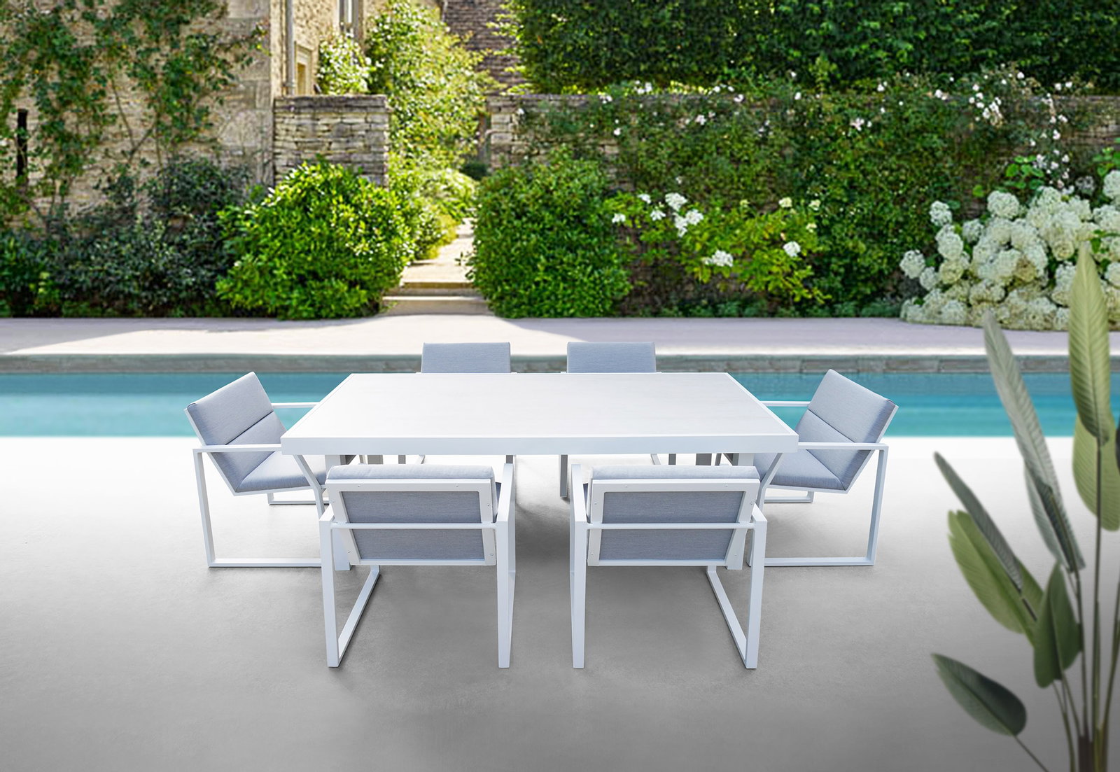 Invini White 7-piece Outdoor Ceramic Dining Set