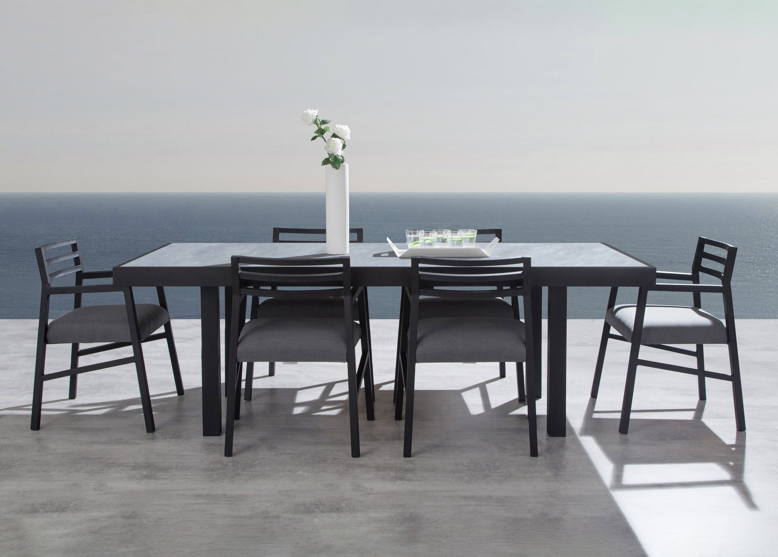 Invini Black 7-piece Outdoor Ceramic Dining Set With Blaze Chairs