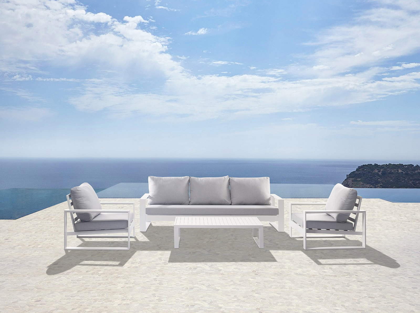 Riviera White Outdoor Lounge Set 3+1+1 With Coffee Table