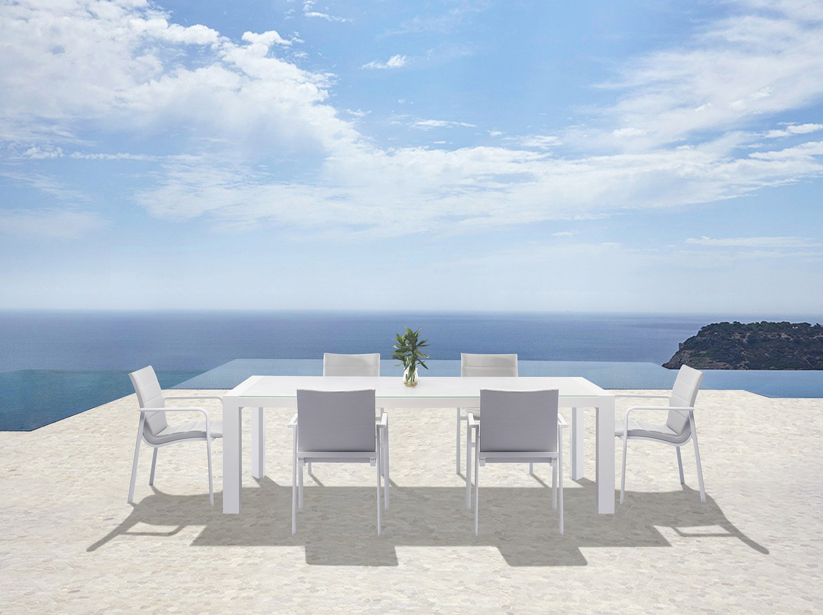 Santa Monica White 7-piece Outdoor Dining Set With Santa Monica White Chairs