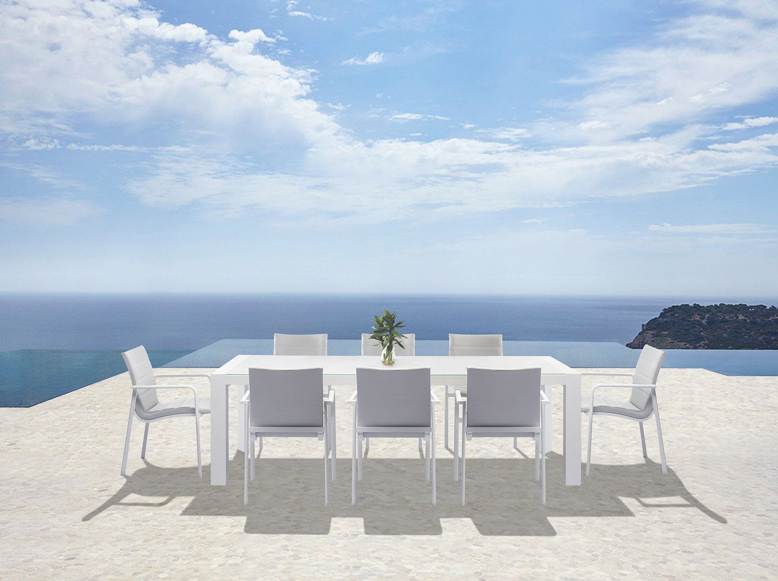 Santa Monica White 9-piece Outdoor Dining Set With Santa Monica White Chairs