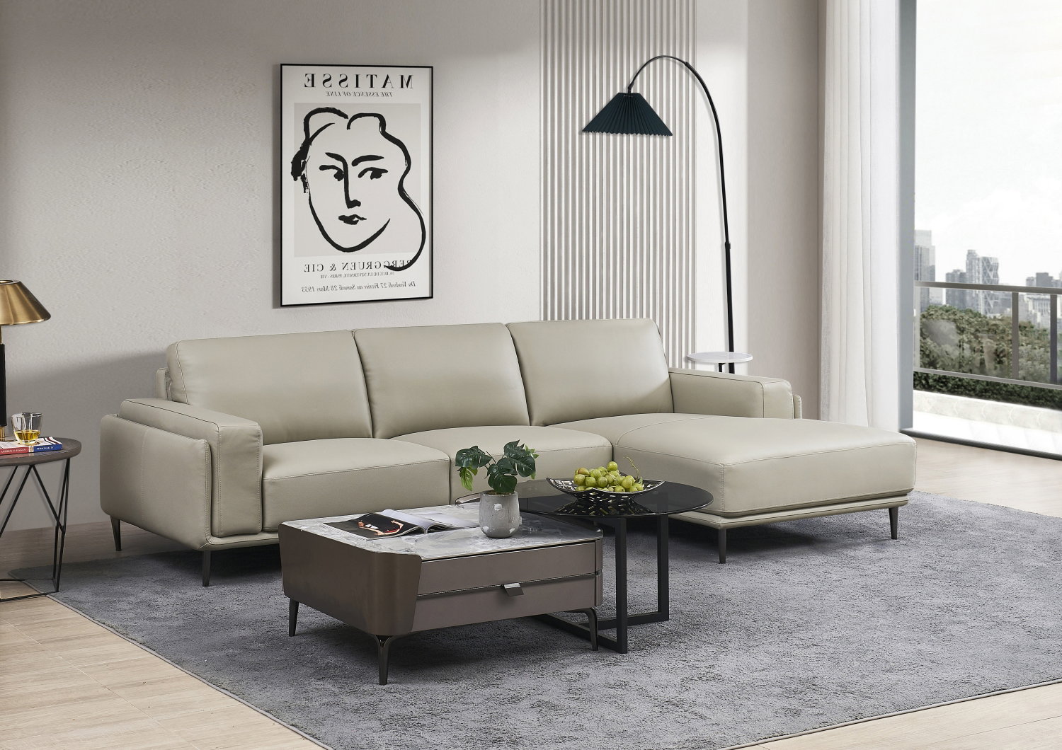 Arlo Leather Chaise Lounge Option A