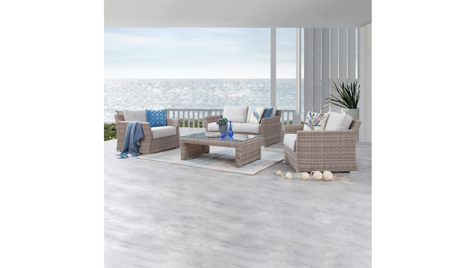 Savannah Outdoor Wicker Sofa Suite 2 + 1 + 1 + Coffee Table