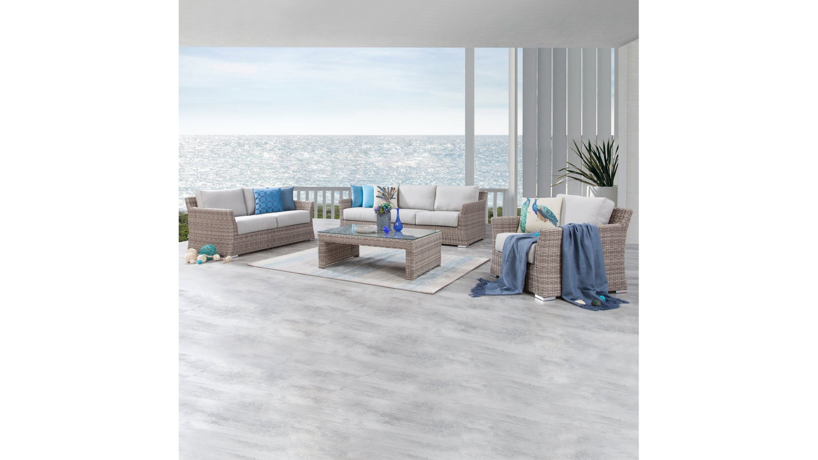Savannah Outdoor Wicker Sofa Suite 3 + 2 + 1 + Coffee Table