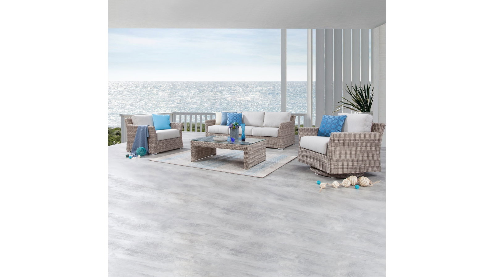 Savannah Outdoor Wicker Sofa Suite 3 + 1 + Rocker + Coffee Table