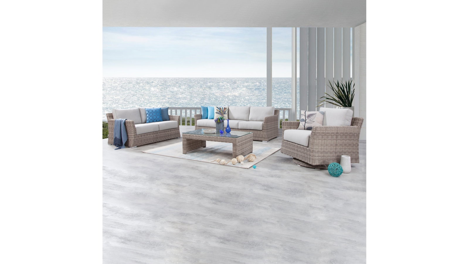 Savannah Outdoor Wicker Sofa Suite 3 + 2 + Rocker + Coffee Table