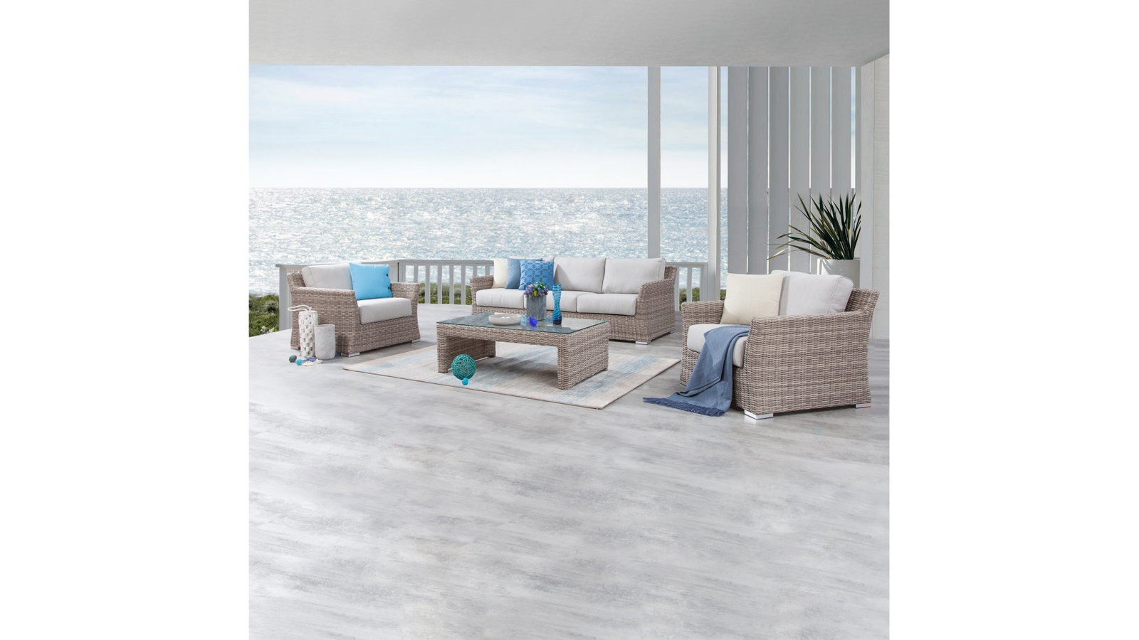 Savannah Outdoor Wicker Sofa Suite 3 + 1 + 1 + Coffee Table