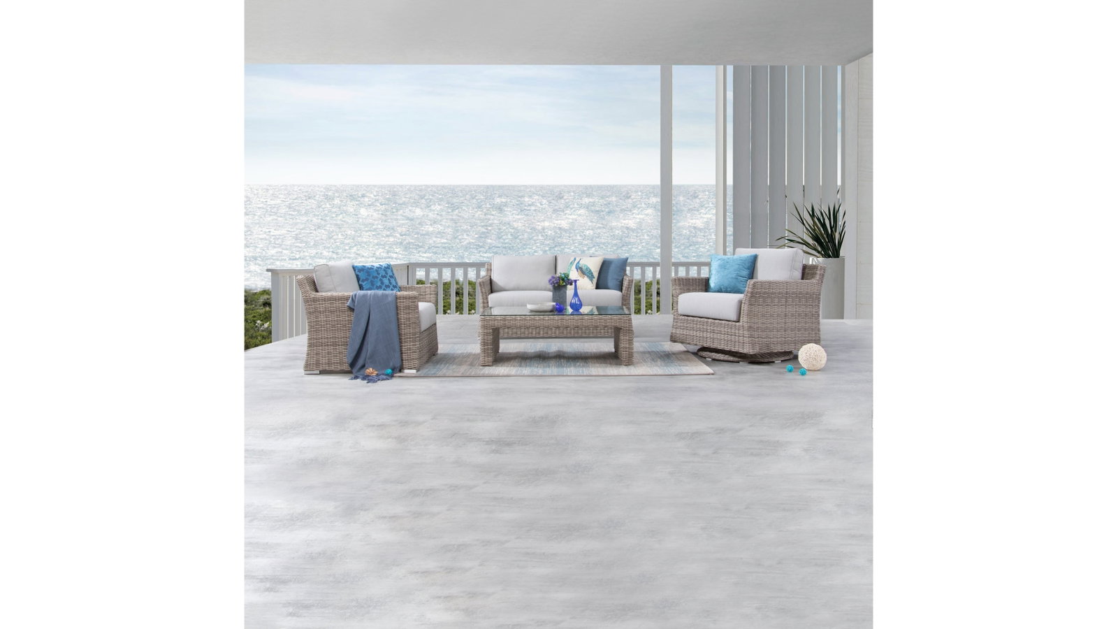 Savannah Outdoor Wicker Sofa Suite 2 + 1 + Rocker + Coffee Table