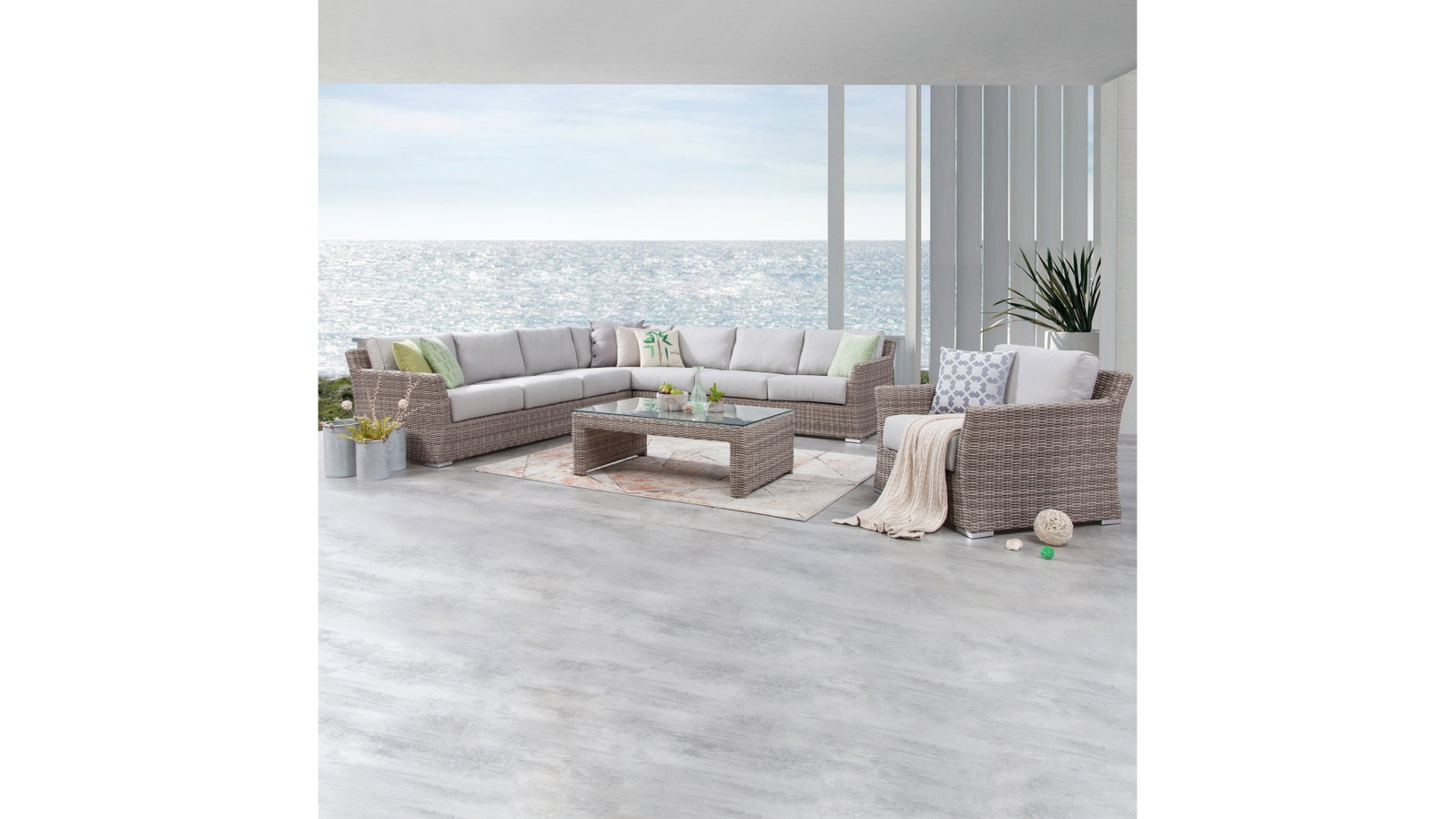 Savannah Outdoor Wicker Large Corner Lounge With Armchair