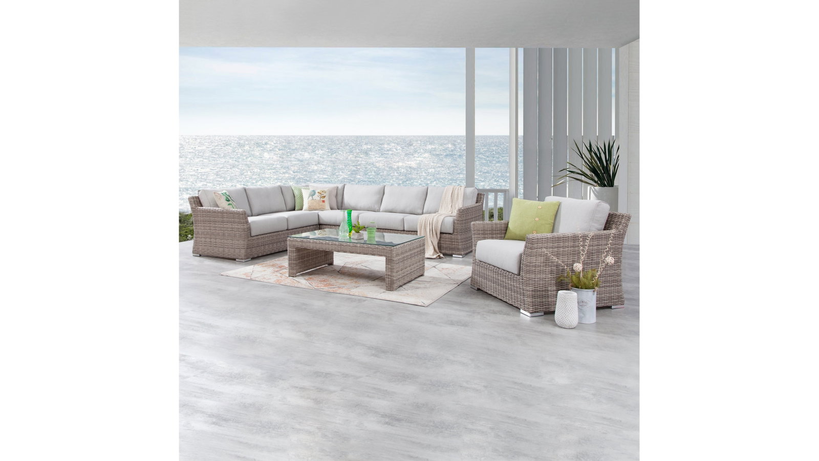 Savannah Outdoor Wicker L Shaped Lounge With Armchair