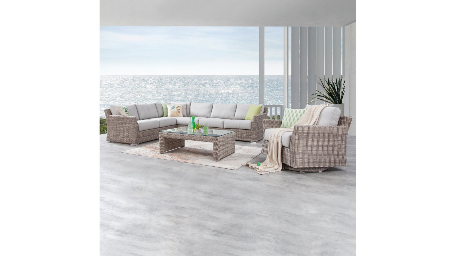 Savannah Outdoor Wicker L Shaped Lounge With Rocker Chair