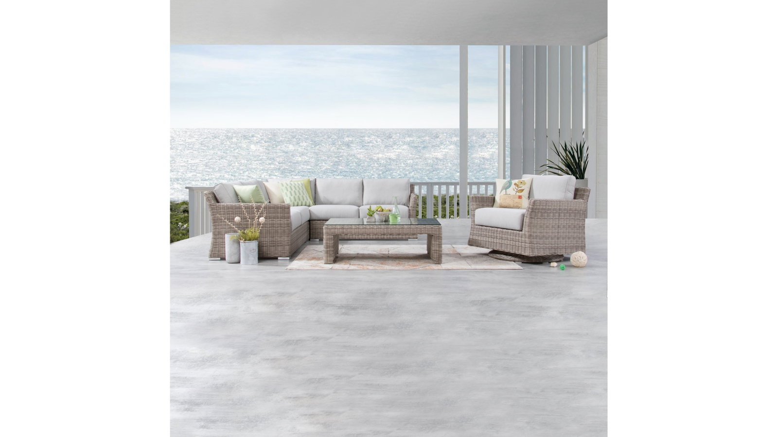 Savannah Outdoor Wicker Corner Lounge With Rocker Chair