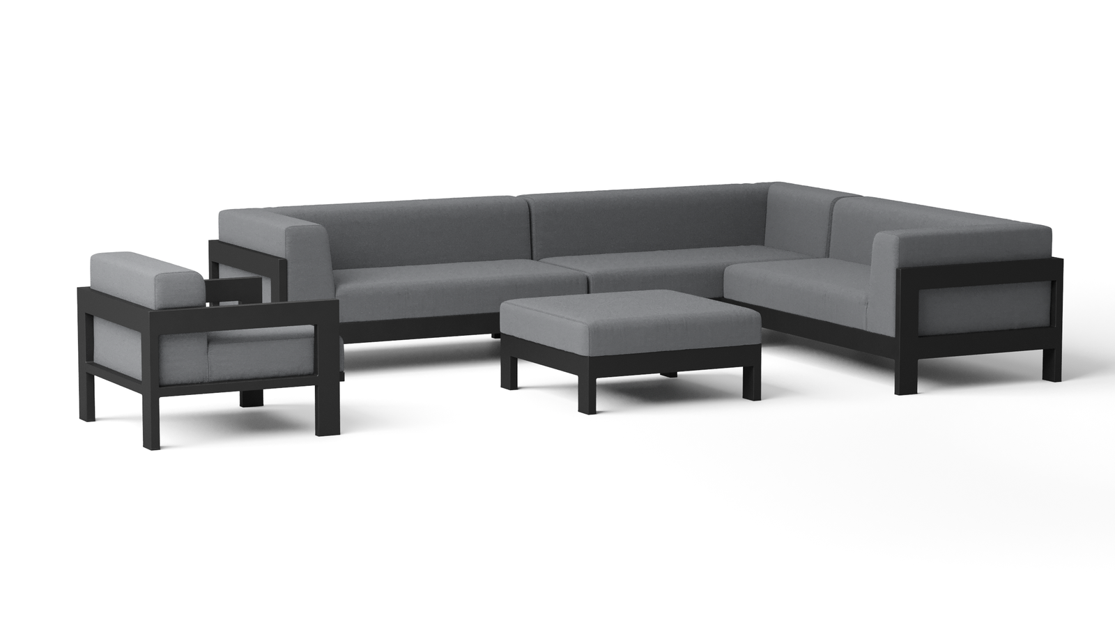 New Noosa Black Outdoor Fabric Corner Lounge With Ottoman 3