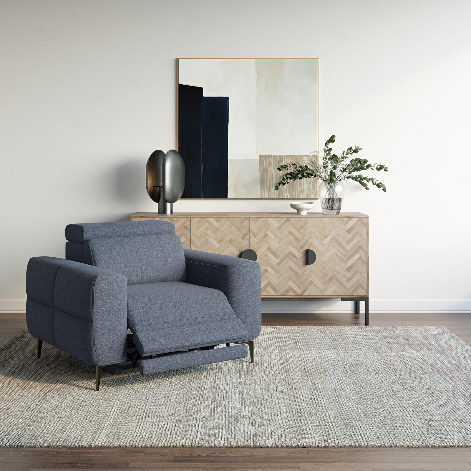 Osten Fabric Armchair Power Recliner, Power Headrest